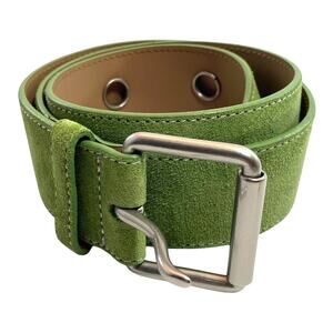 Vintage-Style Steampunk Green Leather M Silver Eyelet Silver Buckle Suede Belt